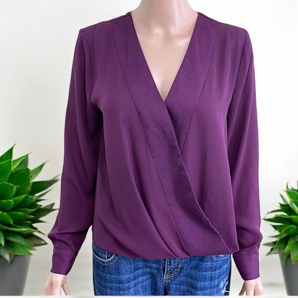 Banana Republic Long Sleeves Pieced Wrap Elderberry Glo Blouse - Picture 5 of 16